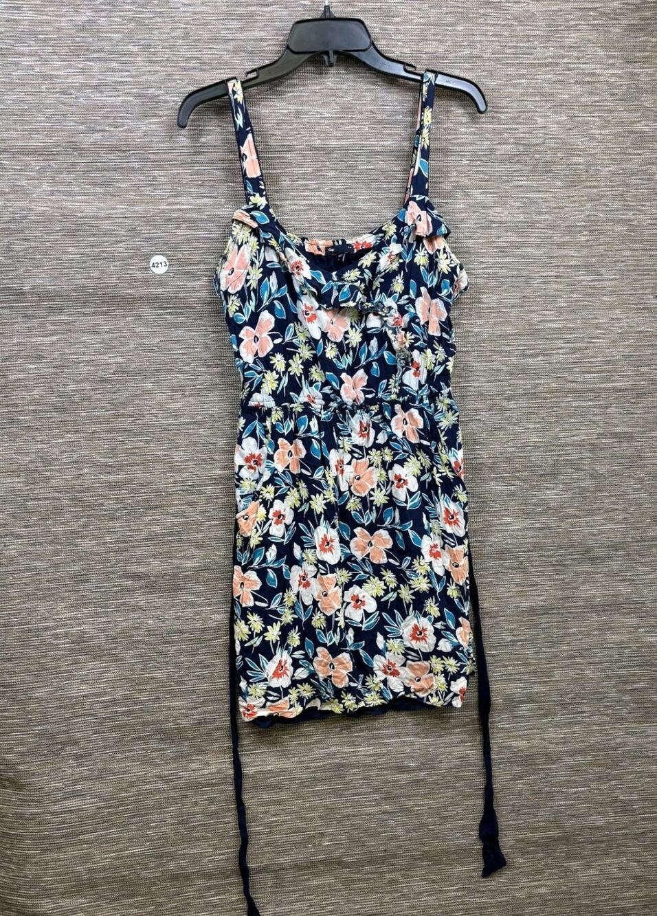 Gap Tank Dress Girls Size L Black Floral Drawstring Waist With Pockets